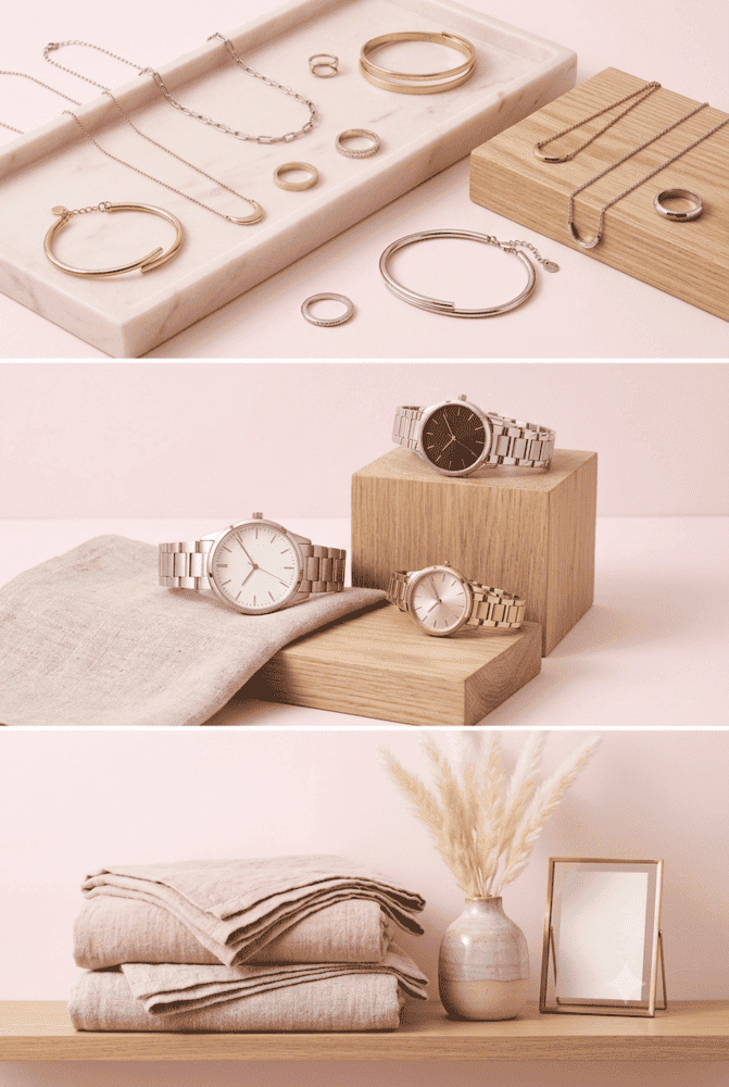 Collage joyeria , reloj y hogar shopping time